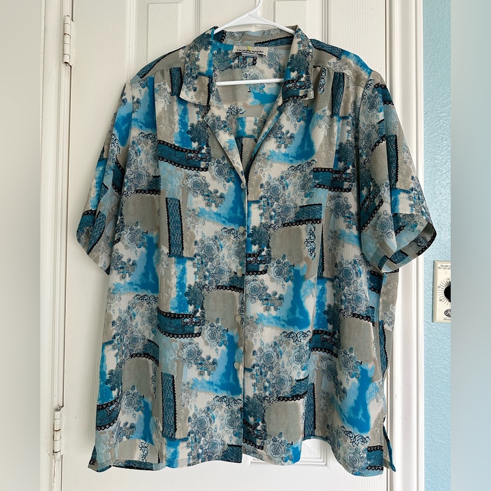 Vintage DonnKenny Blue Patchwork Blouse size 2XL.
